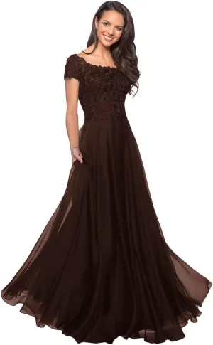 Short Sleeves Mother of The Bride Dresses for Wedding Guests Laces Appliques Chiffon Formal Evening Party Gowns
