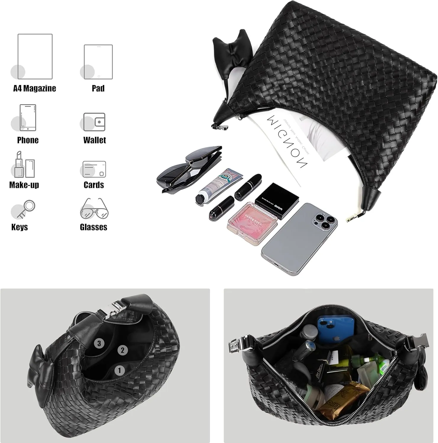 Shoulder Handbags for Women Woven Leather Crossbody Bags for Women Cute Clutch Hobo Handbag Trendy Crescent Bag