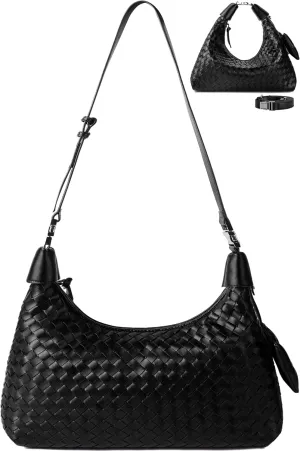 Shoulder Handbags for Women Woven Leather Crossbody Bags for Women Cute Clutch Hobo Handbag Trendy Crescent Bag