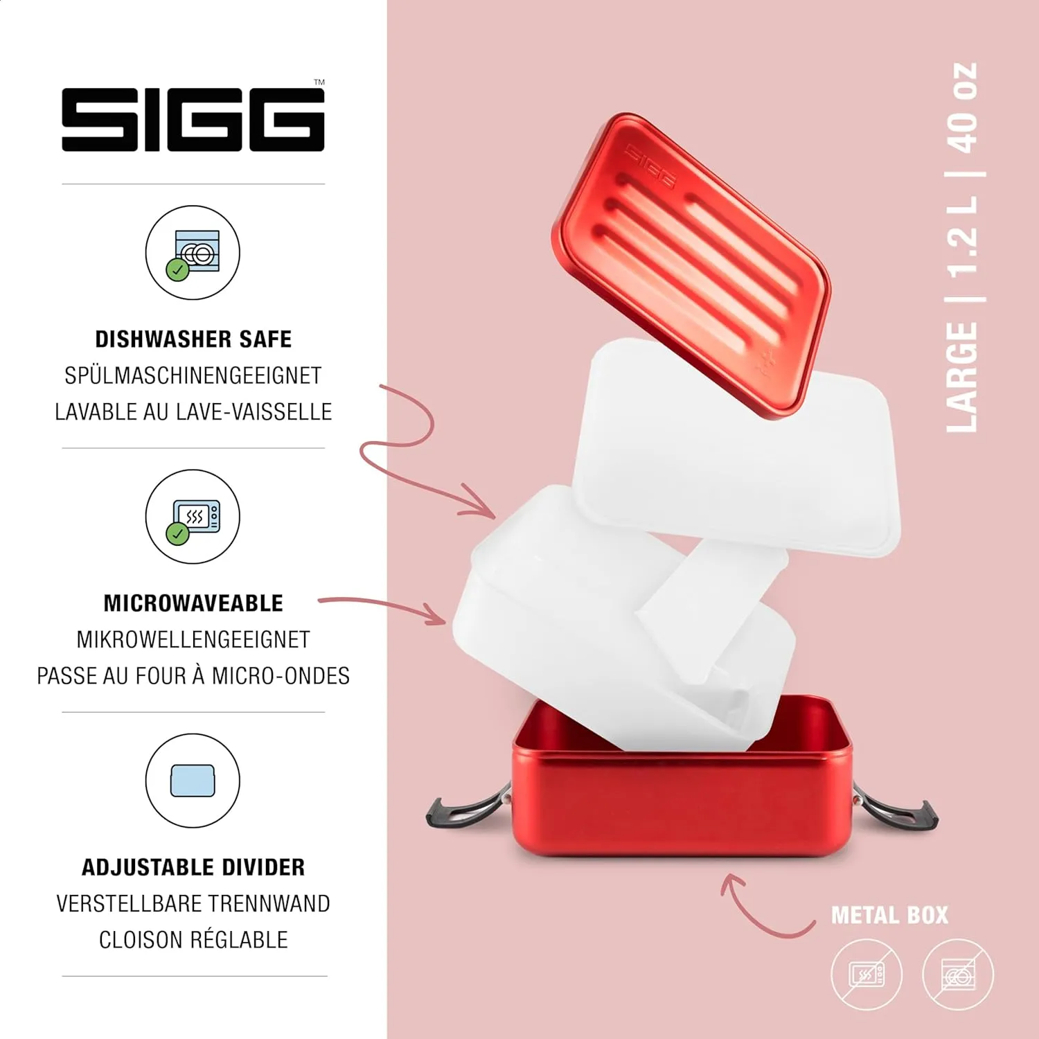 SIGG - Metal Lunch Box Plus - Food Container with Compartments - Swiss Design - Dishwasher Safe - Ultra Light - S/L