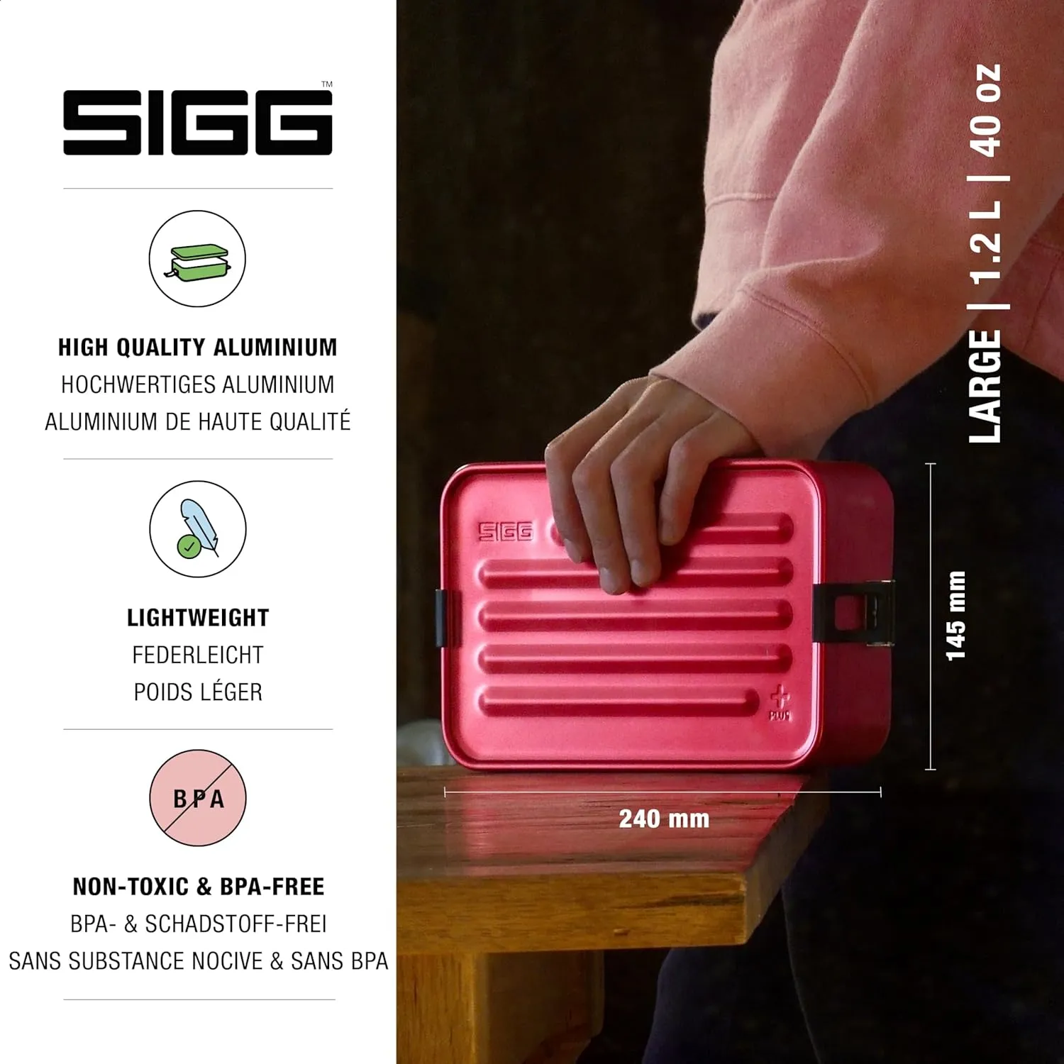 SIGG - Metal Lunch Box Plus - Food Container with Compartments - Swiss Design - Dishwasher Safe - Ultra Light - S/L