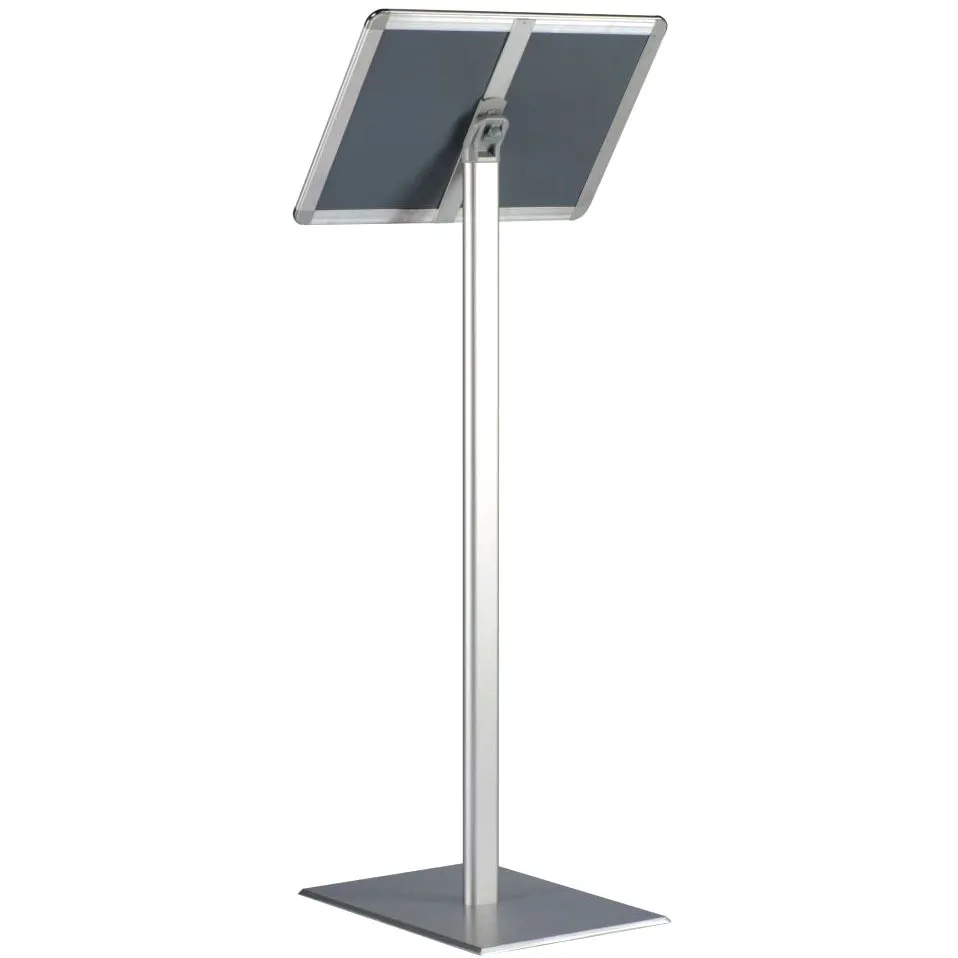 Silver A4 Free Standing Snap Frame Display Stand with Adjustable Orientation - 1000mm High x 250mm Wide