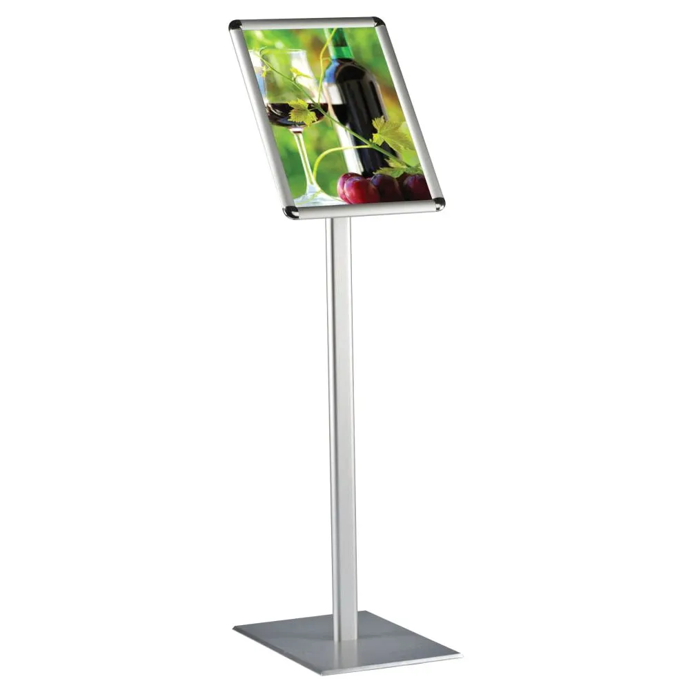 Silver A4 Free Standing Snap Frame Display Stand with Adjustable Orientation - 1000mm High x 250mm Wide