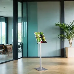 Silver A4 Free Standing Snap Frame Display Stand with Adjustable Orientation - 1000mm High x 250mm Wide