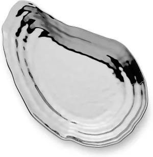 Silver Plated Porcelain Oyster Platter – 15.5 x 10 Inches, Tarnish-Resistant Elegance for Dining & Entertaining