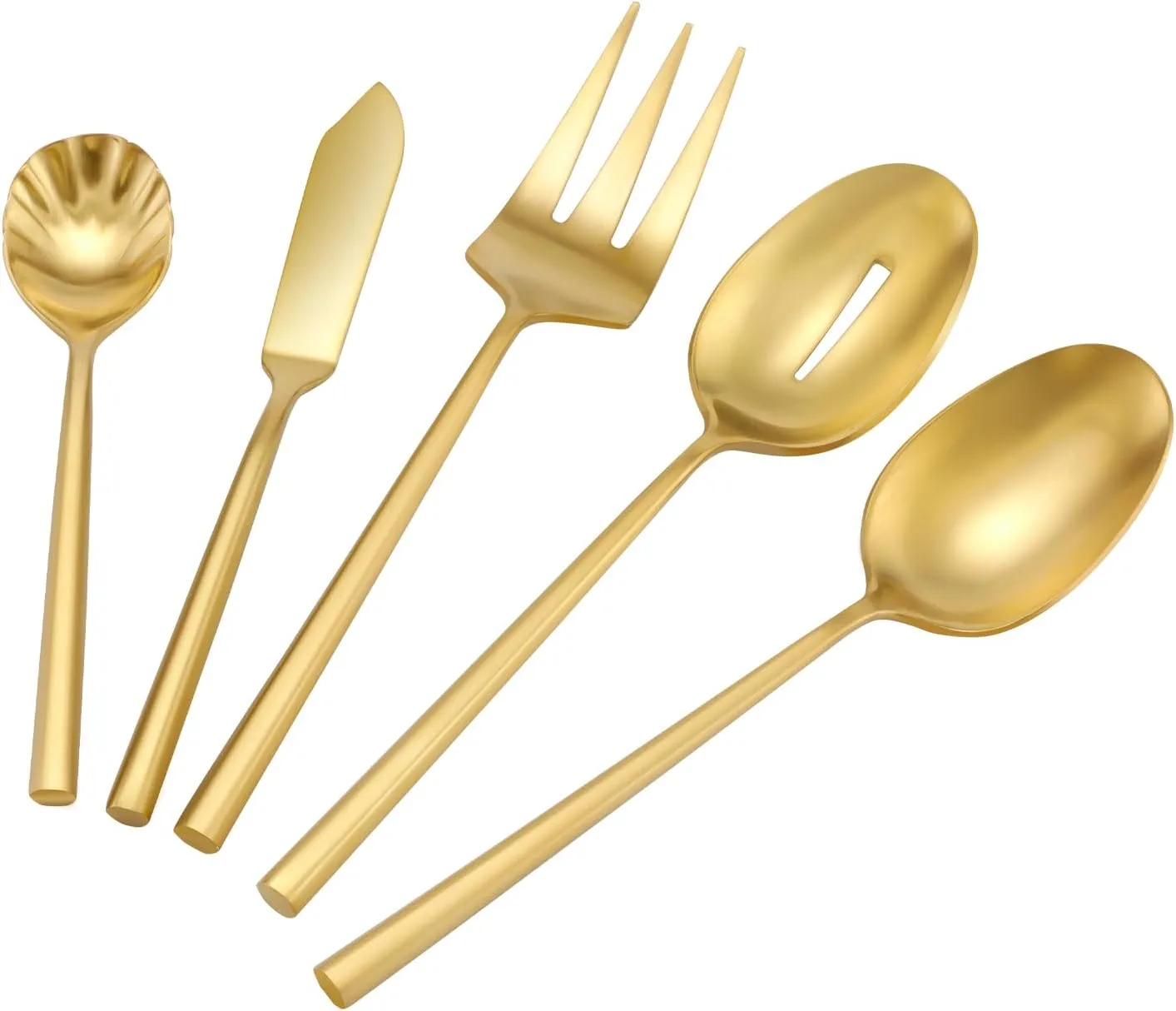 Silverware Set with Serving Utensil Set Matte Gold Flatware Set Hand Forged Stainless Steel Cutlery Set 45 Pieces Matte Finished Hexagon Handle Service for 8, DE1004