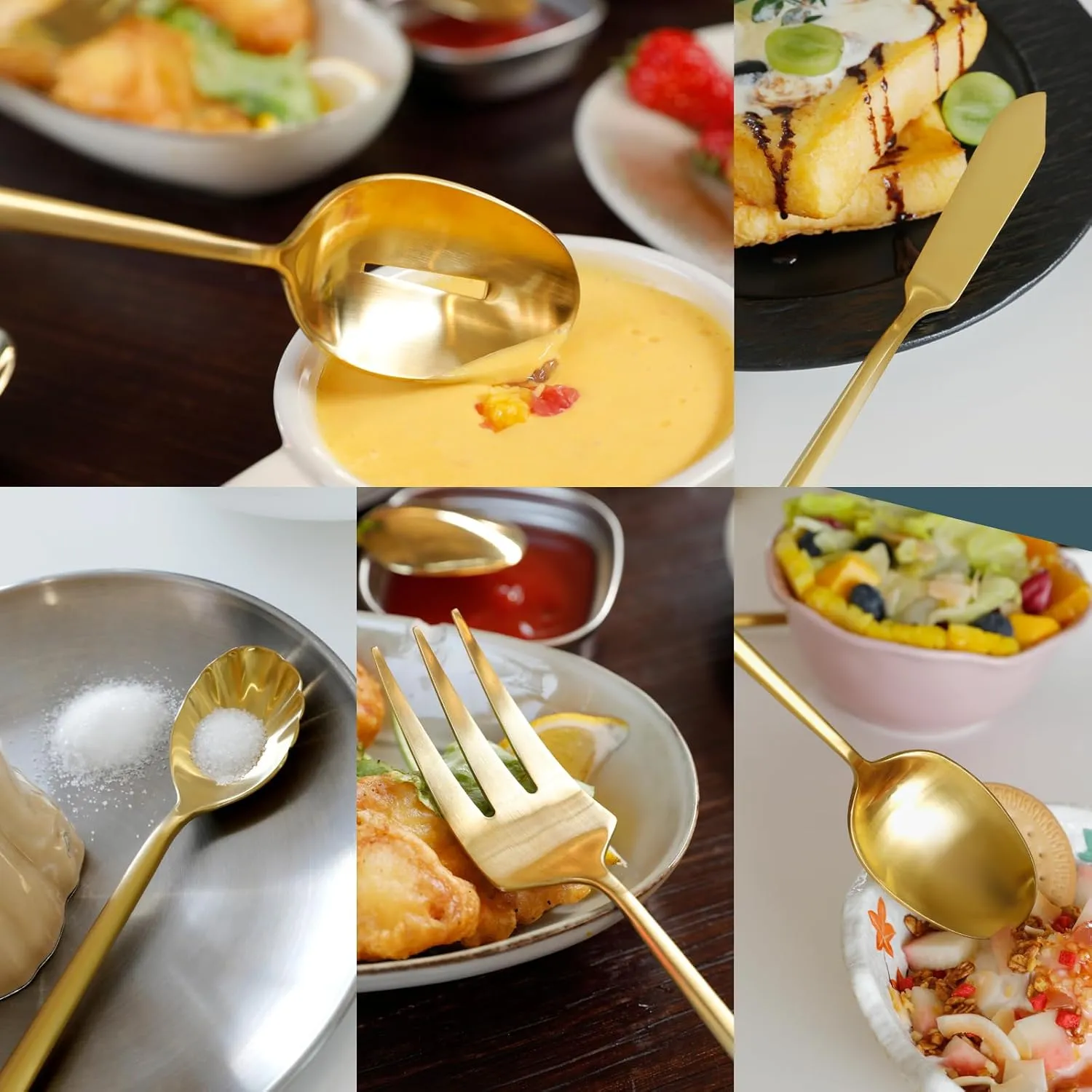 Silverware Set with Serving Utensil Set Matte Gold Flatware Set Hand Forged Stainless Steel Cutlery Set 45 Pieces Matte Finished Hexagon Handle Service for 8, DE1004