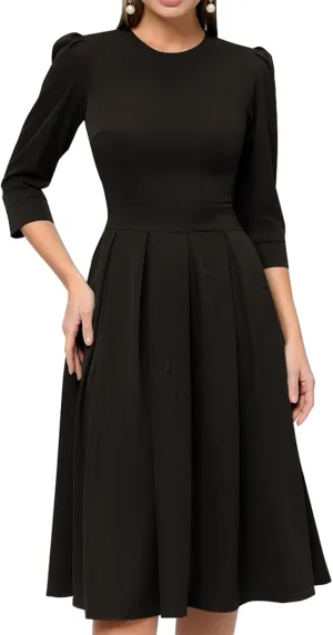 Simple Flavor Women's Floral Vintage Dress Elegant Midi Evening Dress 3/4 Sleeves