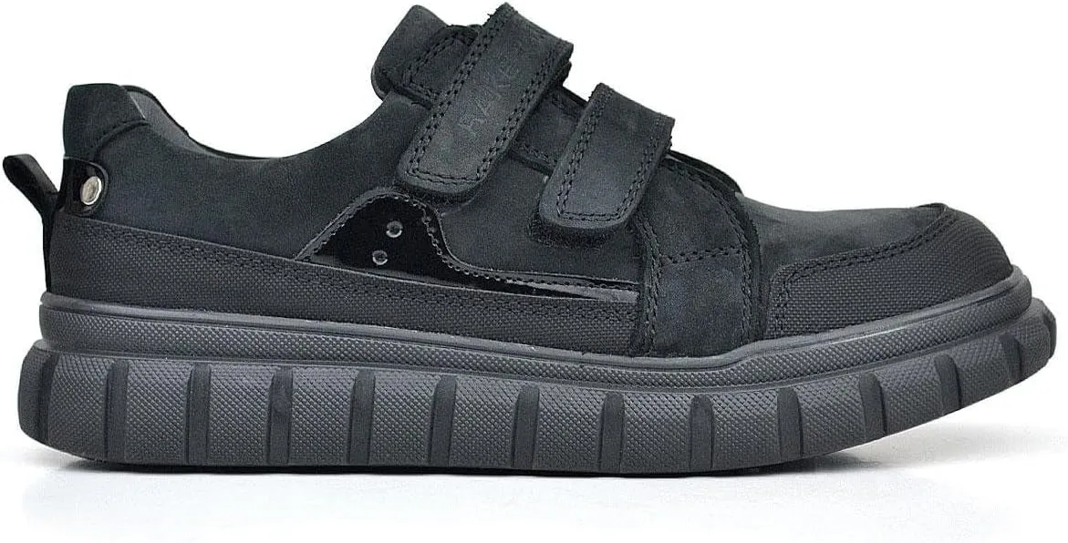 SIRRI Boys Black Leather School Shoes, Formal Smart Back to School Trainers