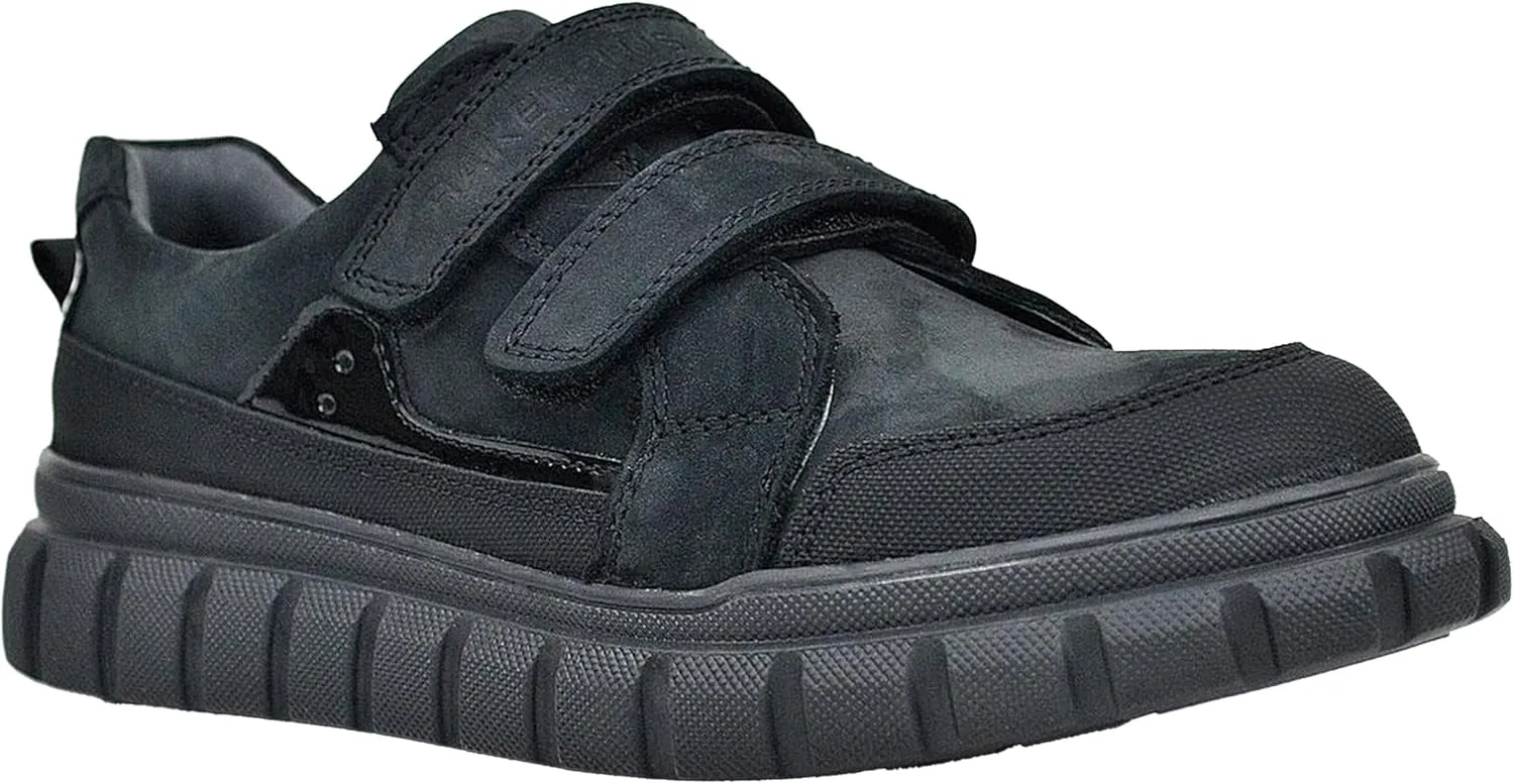 SIRRI Boys Black Leather School Shoes, Formal Smart Back to School Trainers