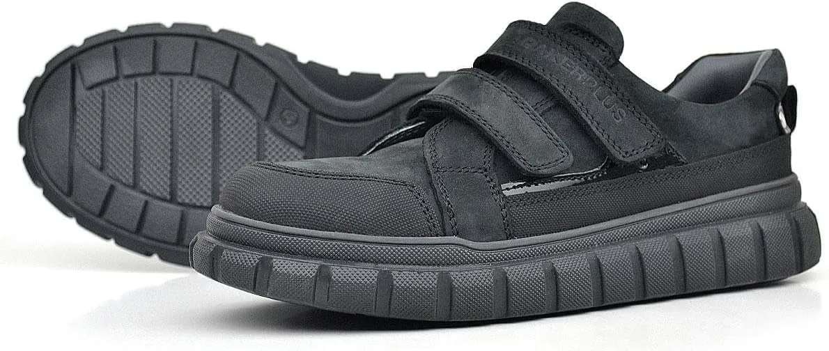 SIRRI Boys Black Leather School Shoes, Formal Smart Back to School Trainers