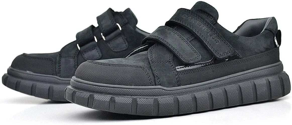 SIRRI Boys Black Leather School Shoes, Formal Smart Back to School Trainers