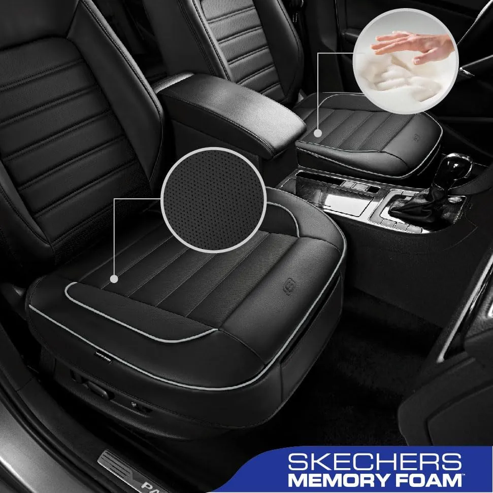 Skechers Car Seat Cover,Memory Foam Luxury Faux Leather Front Bottom Seat Cushion Cover,Universal Anti-Slip and Wrap Around The Bottom with Storage Bags,Suitable for Most Vehicles-1 Piece,Grey