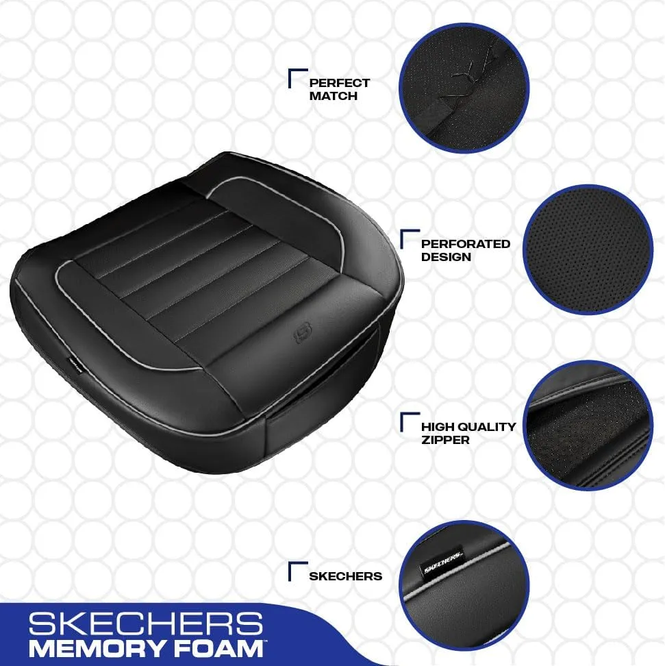 Skechers Car Seat Cover,Memory Foam Luxury Faux Leather Front Bottom Seat Cushion Cover,Universal Anti-Slip and Wrap Around The Bottom with Storage Bags,Suitable for Most Vehicles-1 Piece,Grey