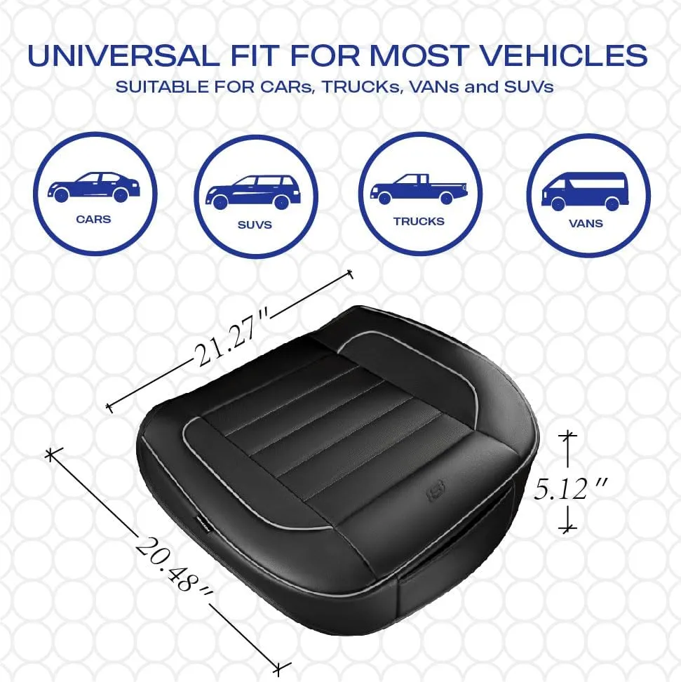 Skechers Car Seat Cover,Memory Foam Luxury Faux Leather Front Bottom Seat Cushion Cover,Universal Anti-Slip and Wrap Around The Bottom with Storage Bags,Suitable for Most Vehicles-1 Piece,Grey