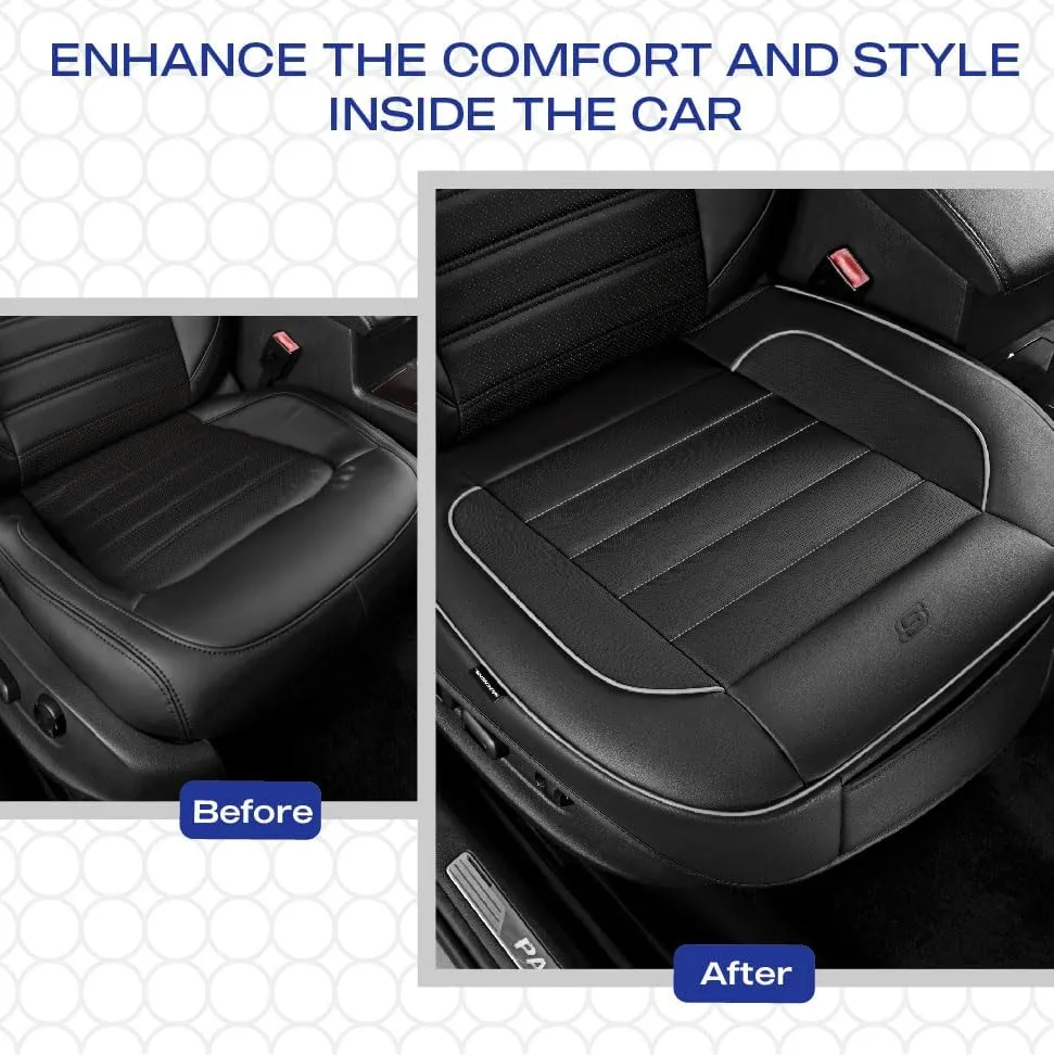 Skechers Car Seat Cover,Memory Foam Luxury Faux Leather Front Bottom Seat Cushion Cover,Universal Anti-Slip and Wrap Around The Bottom with Storage Bags,Suitable for Most Vehicles-1 Piece,Grey