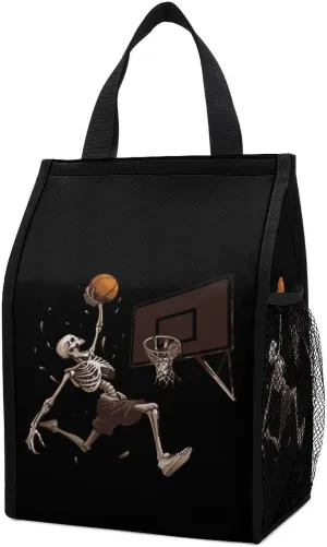 Skeleton Basketball Slam Dunk Lunch Bags for Women Men Insulated Lunch Box Reusable Tote Bag for Home Office