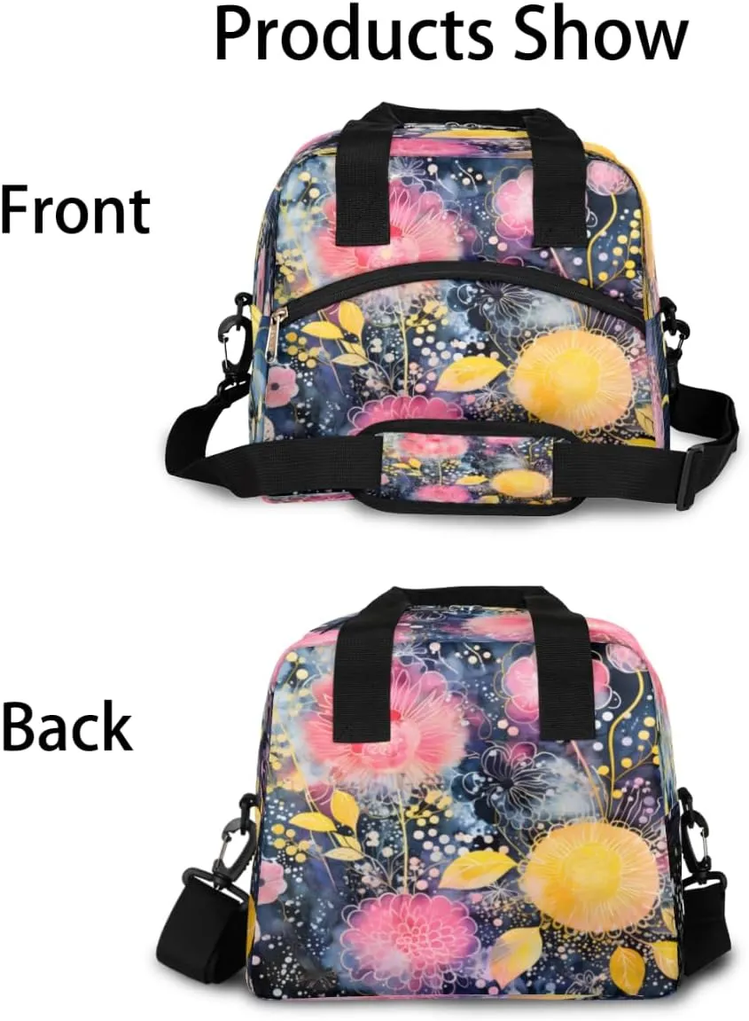 Skull Design Theme Insulated Lunch Bag Women Reusable Lunch Tote for Adult Men Adjustable Shoulder Strap Cooler Durable Lunch Box for Picnic Office Work Travel