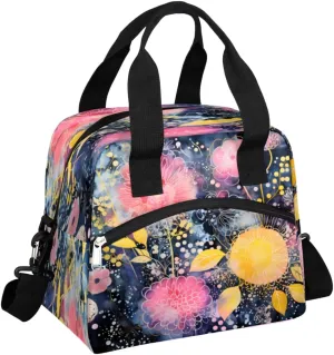 Skull Design Theme Insulated Lunch Bag Women Reusable Lunch Tote for Adult Men Adjustable Shoulder Strap Cooler Durable Lunch Box for Picnic Office Work Travel