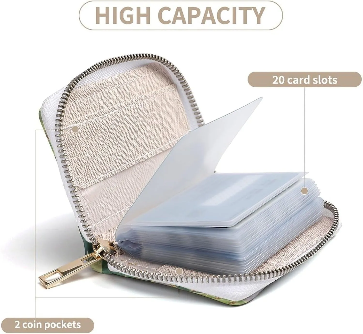 Slim Credit Card Holder Minimalist Long Cactus Printing Leather Card Bag Compact Card Organizer For Daily Use