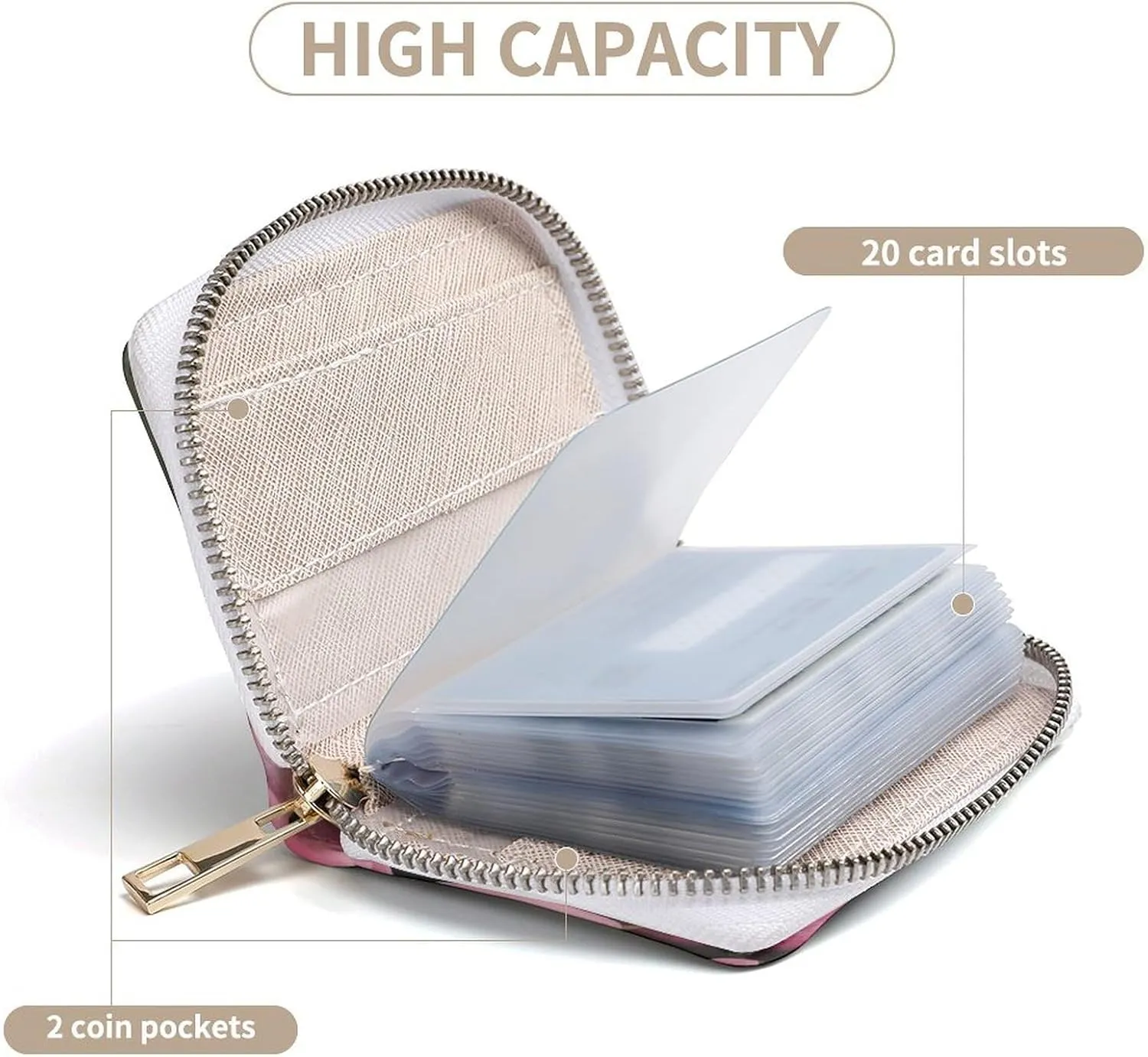 Slim Credit Card Holder Minimalist Pink Peony Printing Leather Card Bag Compact Card Organizer For Daily Use
