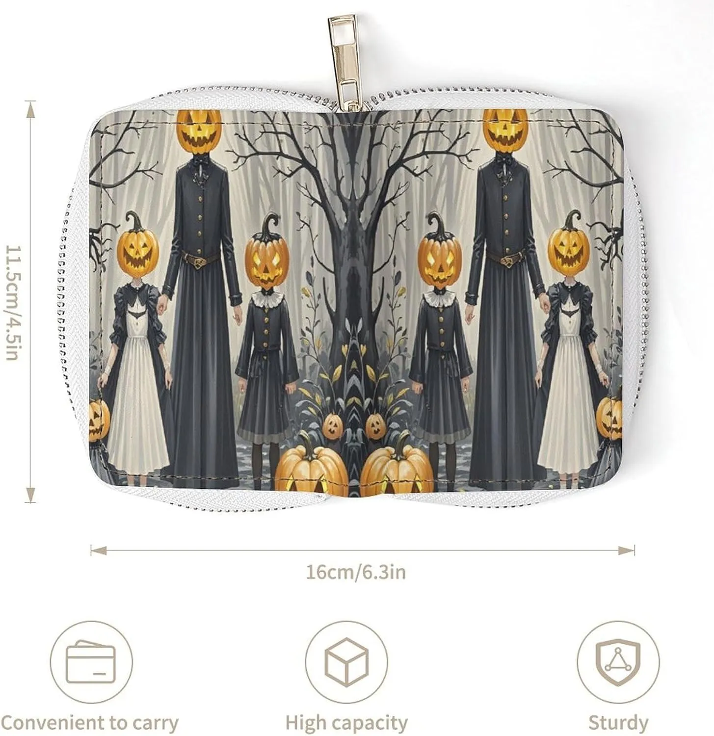 Slim Credit Card Holder Minimalist Pumpkin Family Printing Leather Card Bag Compact Card Organizer For Daily Use