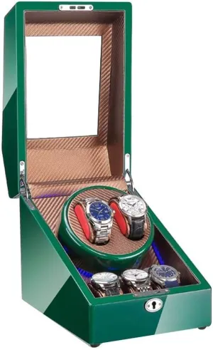 SLM-max Automatic Watch Winder,Automatic Watch Winder Box 2 3, with Blue LED Light, Green Piano Paint Exterior, 4 Rotation Modes, Quite Motors (Color : B)