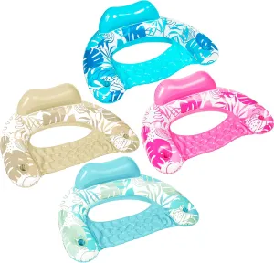 SLOOSH Inflatable Pool Floats Adult, 4 Pack Pool Chairs with Cup Holders,Blow up Floats Chair,Hammock Noodle Mat Leaves Design for Summer Water Fun Swimming Party Beach,Blue, Cyan, Pink, Champagne
