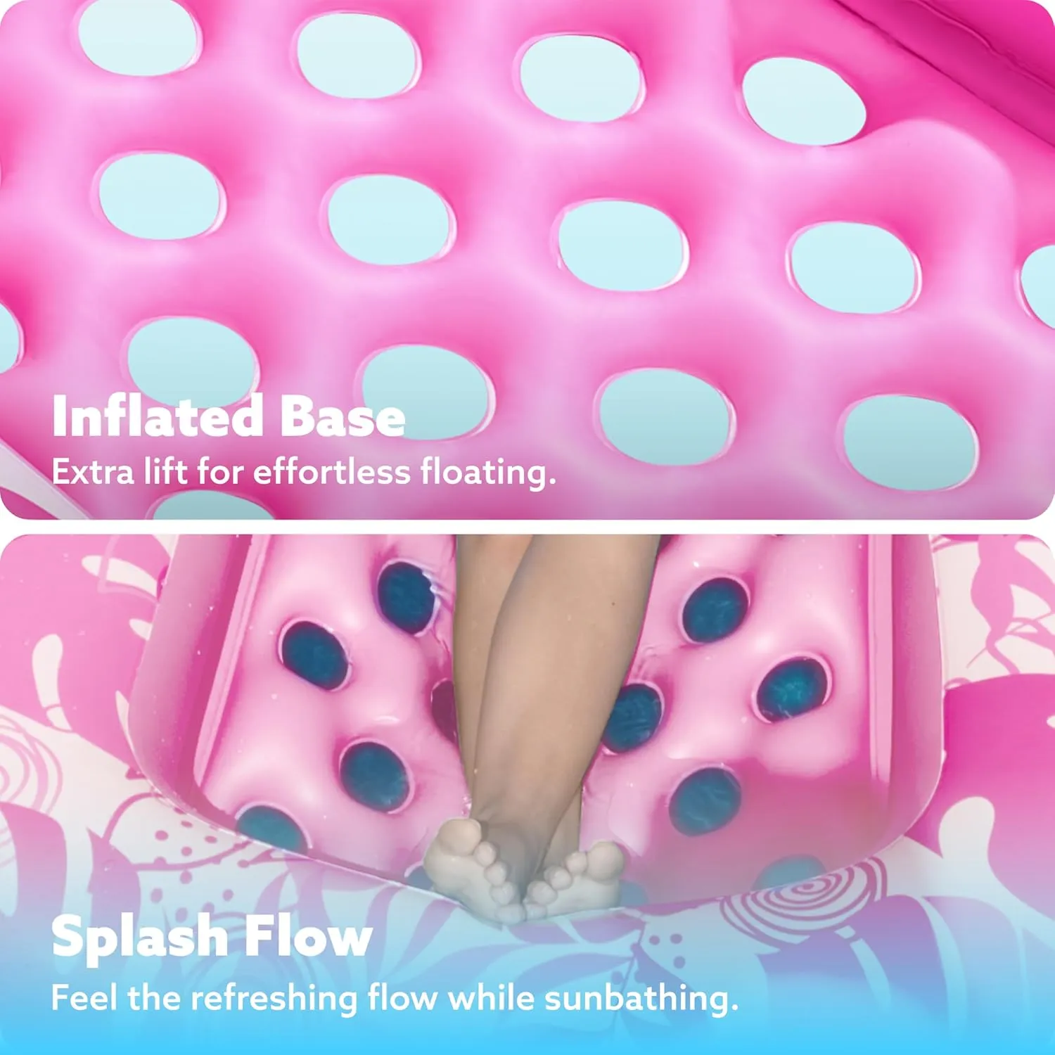 SLOOSH Inflatable Pool Floats with Cooling Water Hole,72" x 38" Daybed Pool Lounger Adults with Cup Holders, Adjustable Backrest Tanning Lounger Chair, Floaties Rafts