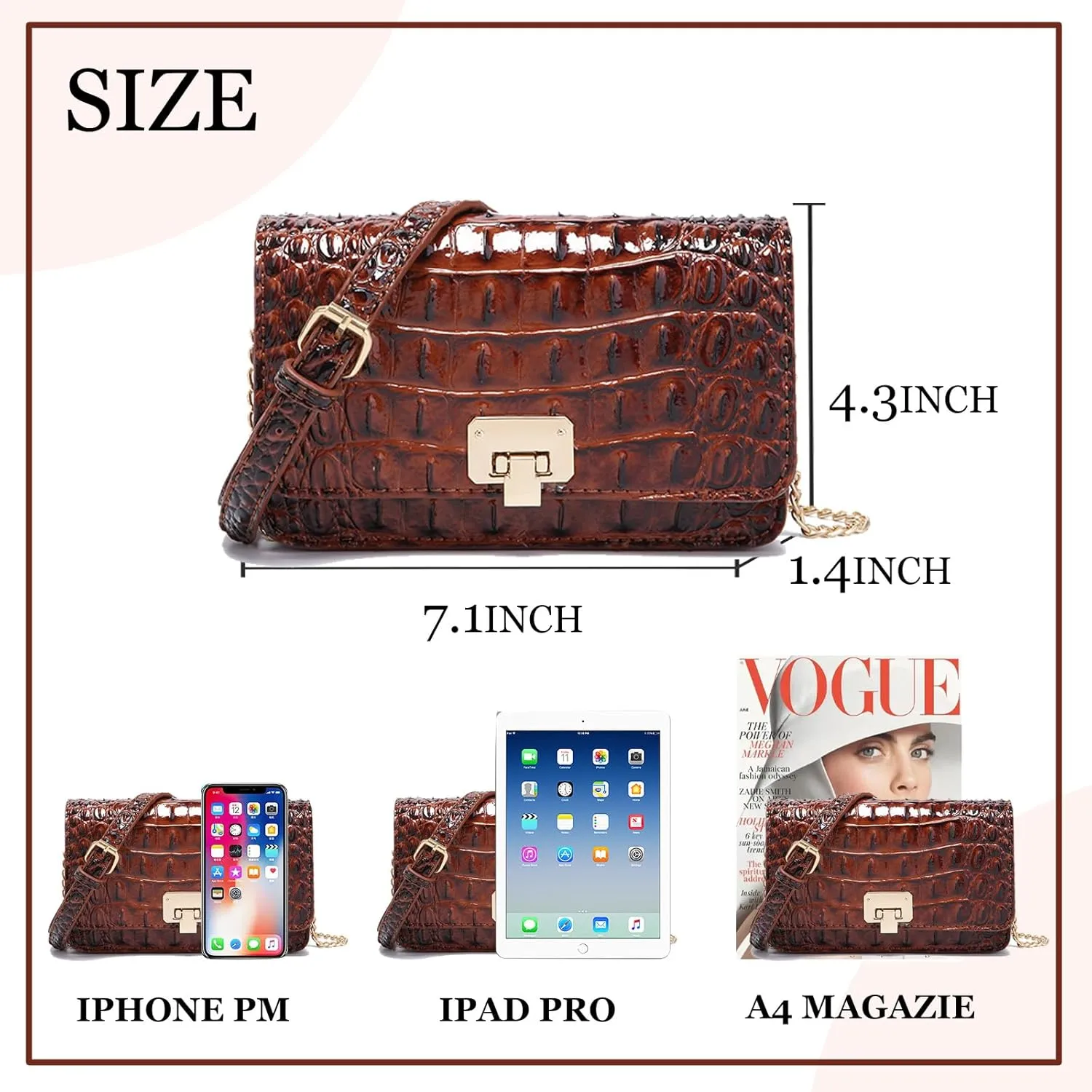 Small Crocodile Crossbody Cell Phone Purse for women Vegan Leather Clutch Wallet with Leather Shoulder Strap