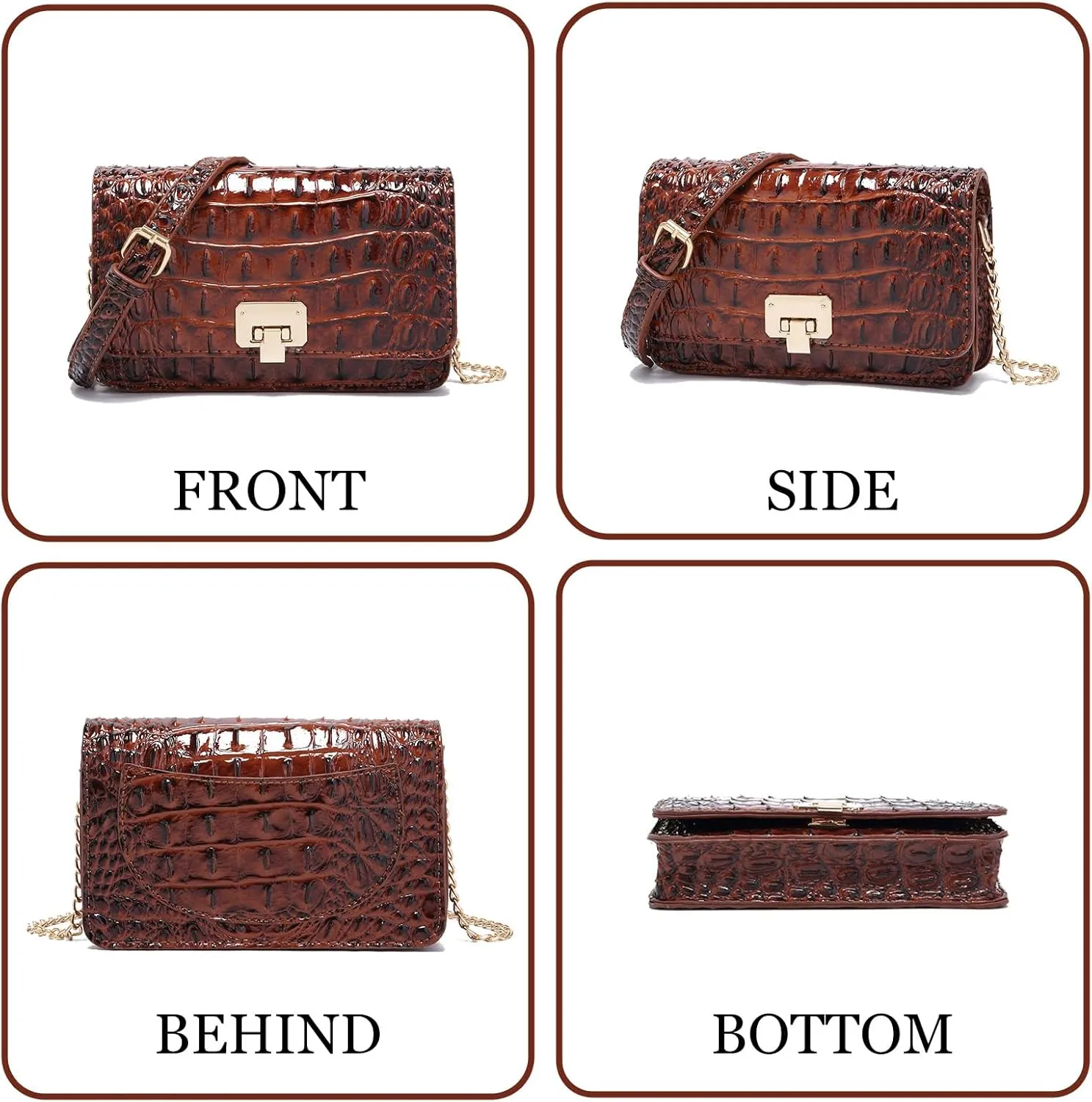 Small Crocodile Crossbody Cell Phone Purse for women Vegan Leather Clutch Wallet with Leather Shoulder Strap