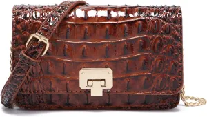 Small Crocodile Crossbody Cell Phone Purse for women Vegan Leather Clutch Wallet with Leather Shoulder Strap