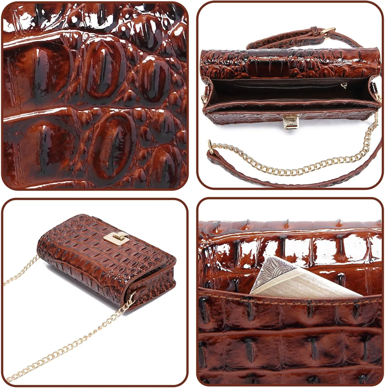 Small Crocodile Crossbody Cell Phone Purse for women Vegan Leather Clutch Wallet with Leather Shoulder Strap