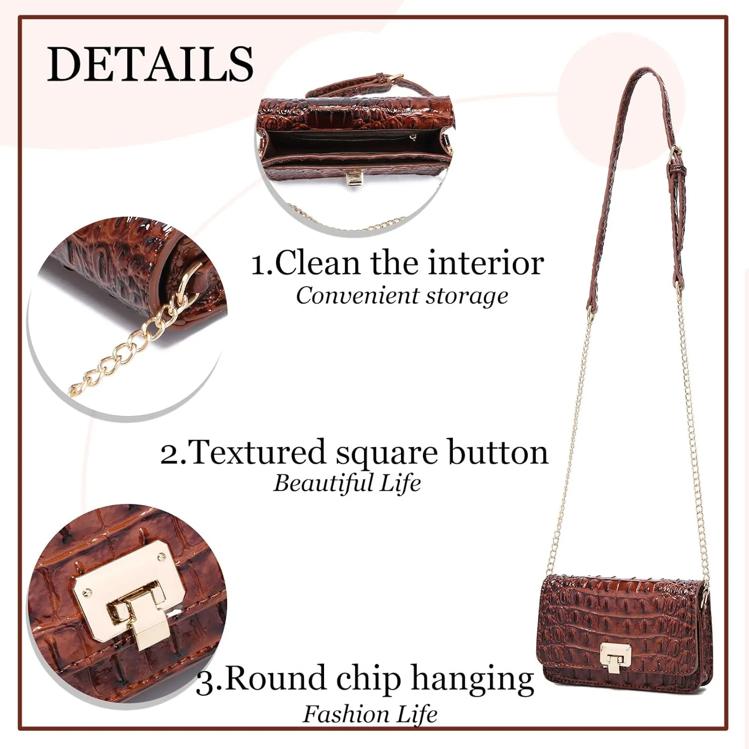 Small Crocodile Crossbody Cell Phone Purse for women Vegan Leather Clutch Wallet with Leather Shoulder Strap