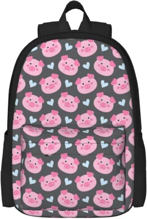 Small Pig Cute Pattern Backpack Bookbag Shoulder Bag Casual Daypack 16 Inch Laptop Bag for Unisex Teens Girls 1-5th Grade