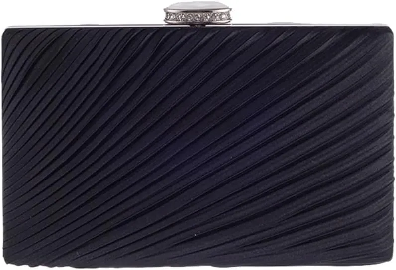 Small Square Clutch Bag Women's Bag Korean Version of The Dinner Party Bag Pleated Fabric Bag Set Diamond Bag(Black)