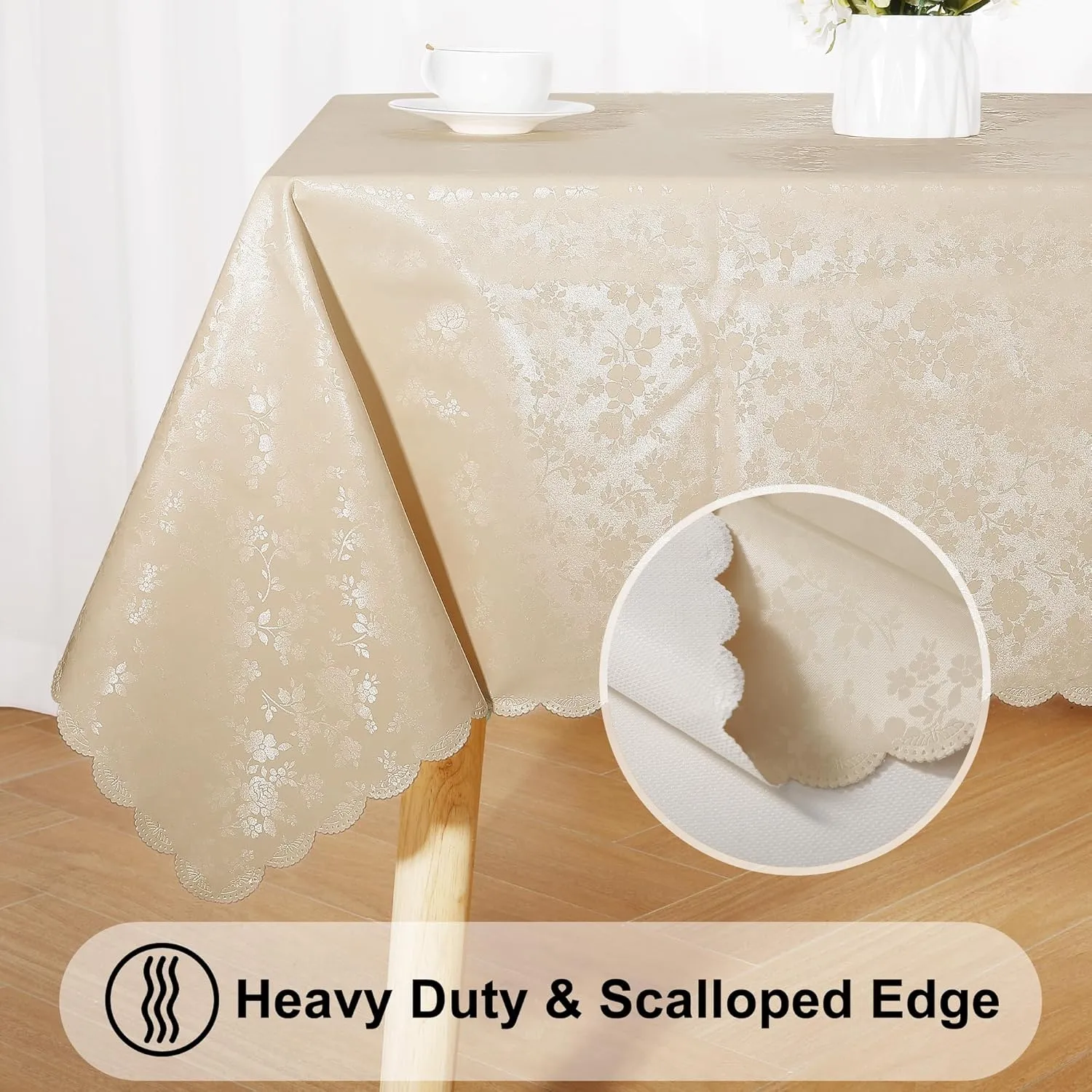 Smiry Rectangle Table Cloth, Waterproof Heavy Duty Vinyl Tablecloths, Wipeable Washable Table Cover for Kitchen and Dining Room (Beige, 60" X 84")