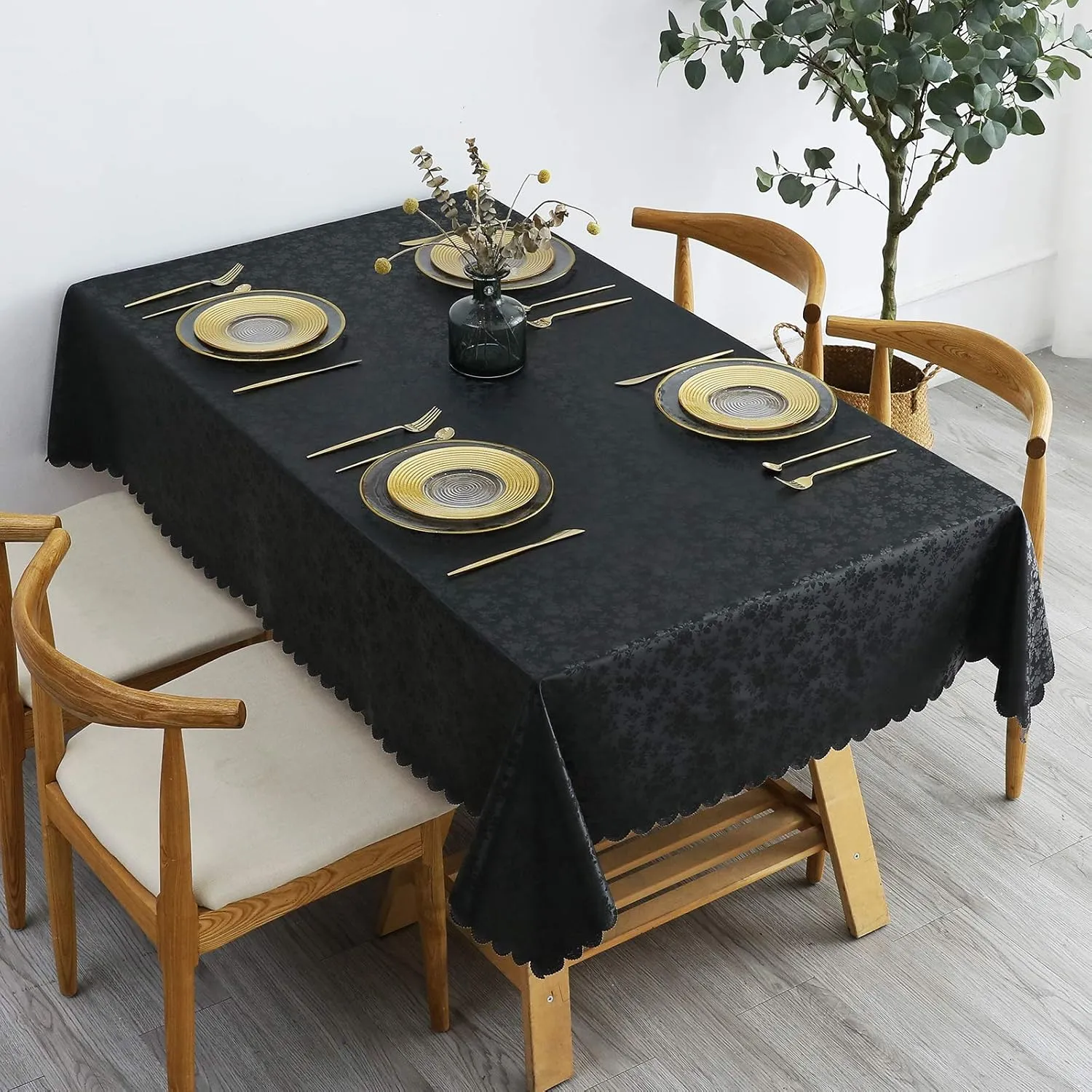 Smiry Rectangle Table Cloth, Waterproof Heavy Duty Vinyl Tablecloths, Wipeable Washable Table Cover for Kitchen and Dining Room (Black, 60" X 84")