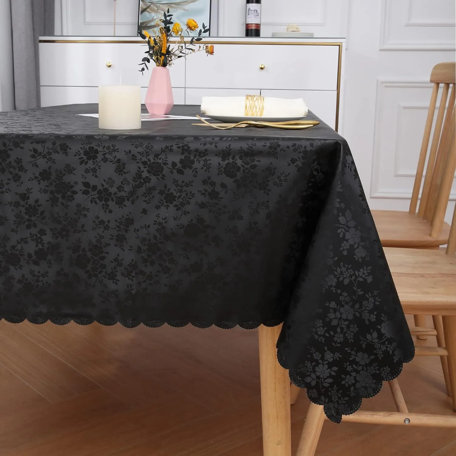 Smiry Rectangle Table Cloth, Waterproof Heavy Duty Vinyl Tablecloths, Wipeable Washable Table Cover for Kitchen and Dining Room (Black, 60" X 84")