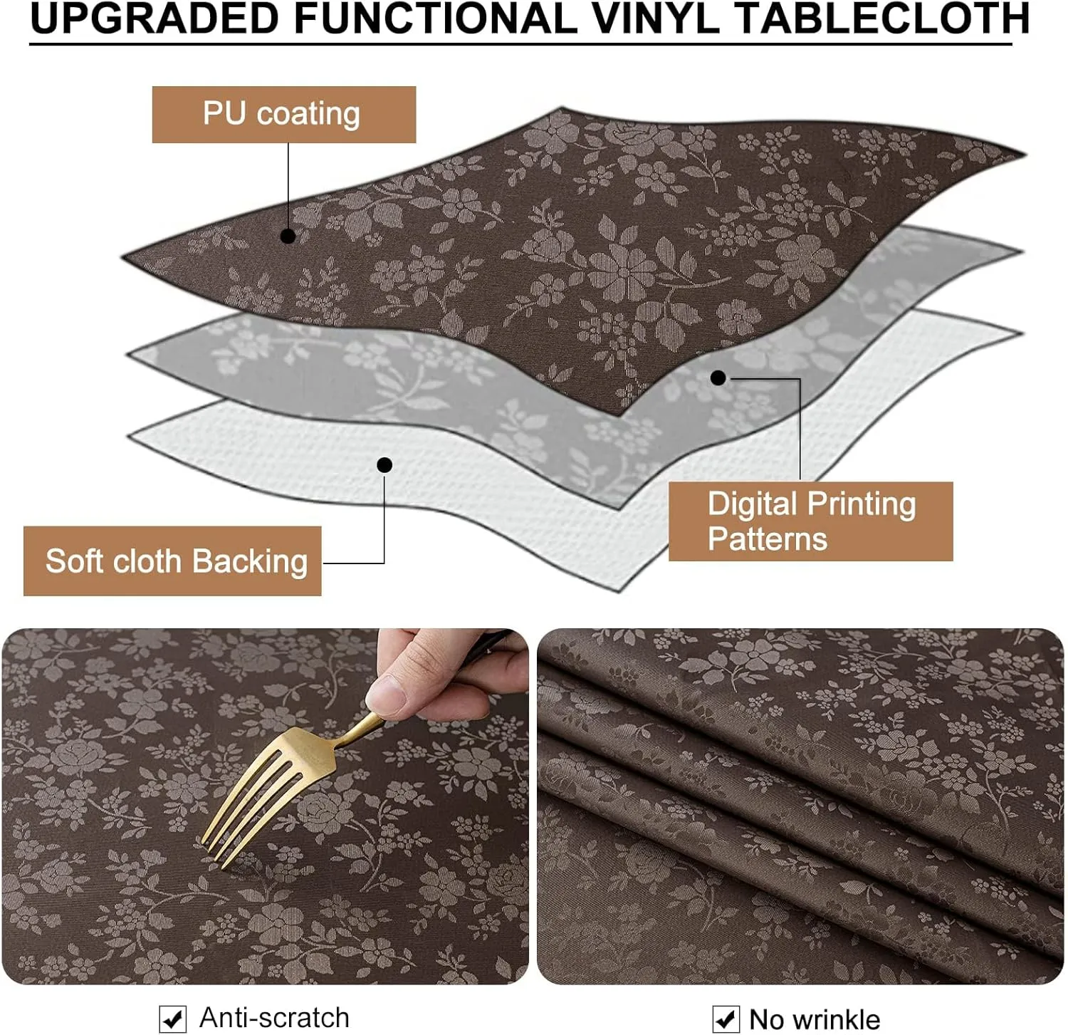 Smiry Rectangle Table Cloth, Waterproof Heavy Duty Vinyl Tablecloths, Wipeable Washable Table Cover for Kitchen and Dining Room (Coffee, 60" X 84")