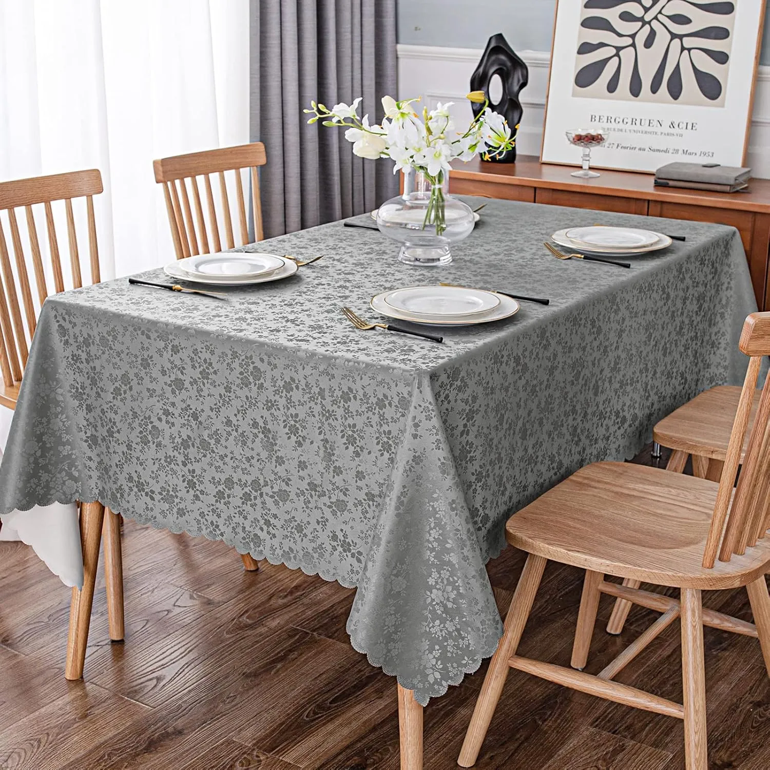 Smiry Rectangle Table Cloth, Waterproof Heavy Duty Vinyl Tablecloths, Wipeable Washable Table Cover for Kitchen and Dining Room (Grey, 60" X 84")