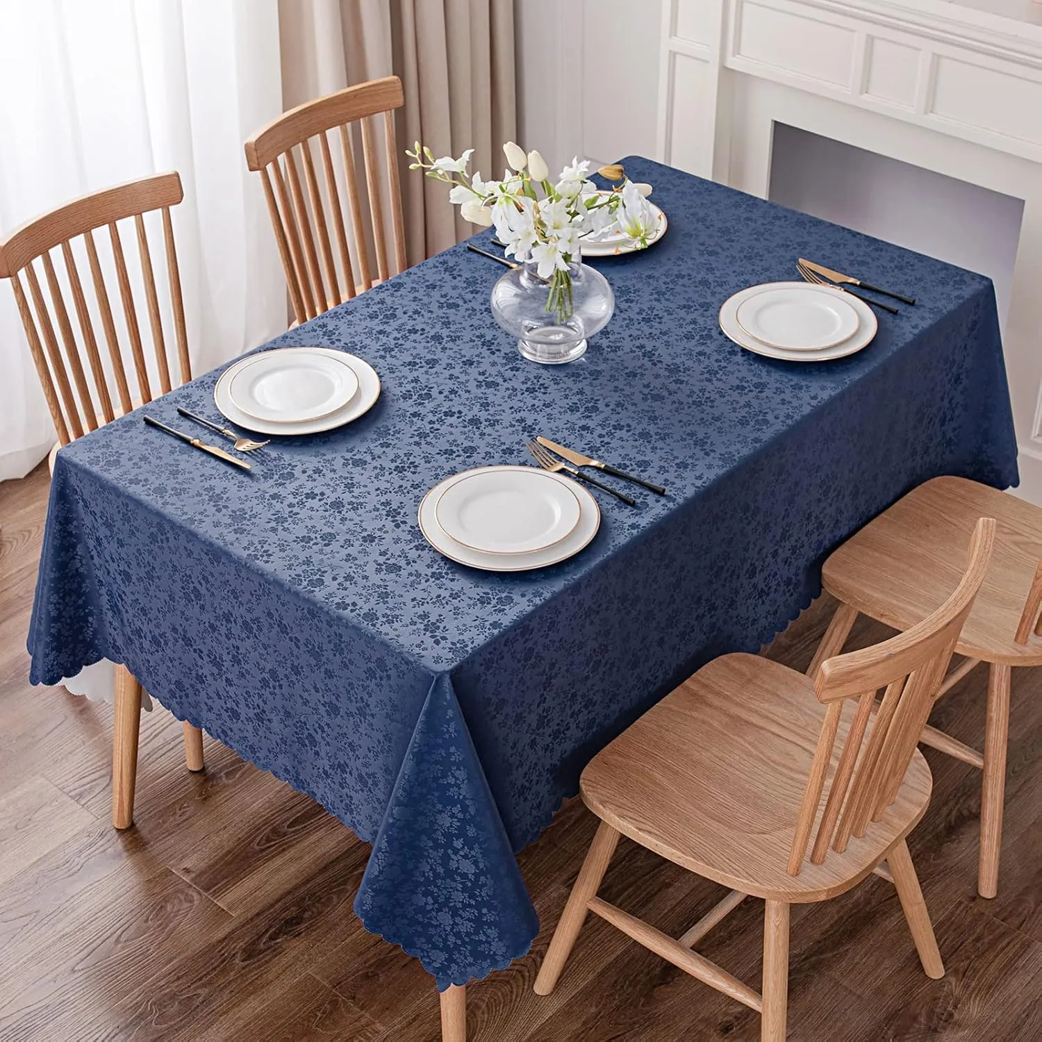 Smiry Rectangle Table Cloth, Waterproof Heavy Duty Vinyl Tablecloths, Wipeable Washable Table Cover for Kitchen and Dining Room (Navy Blue, 60" X 84")