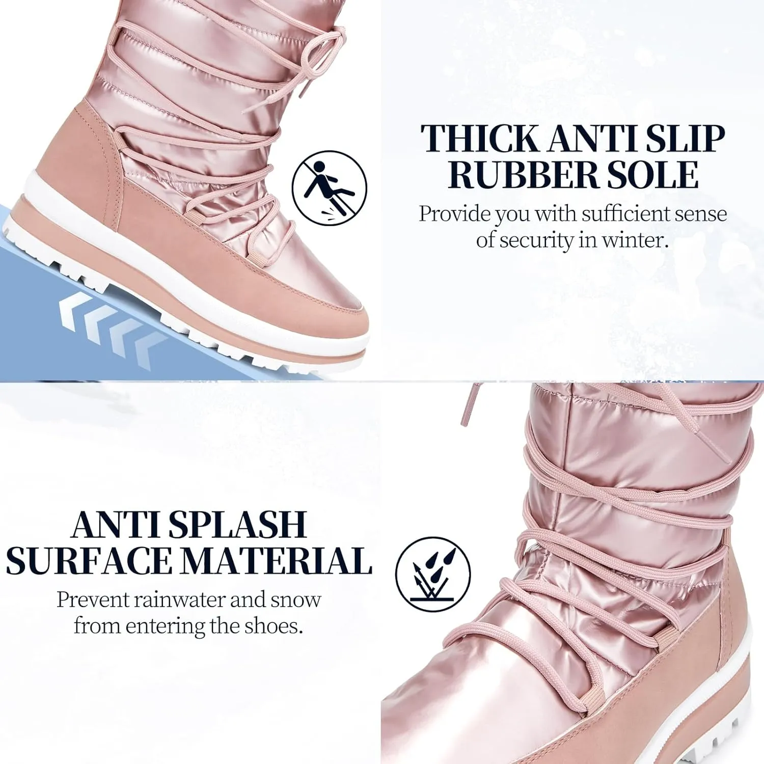Snow Boots for Women Fur Winter Boots Waterproof Ski Boots Women's Mid Calf Boots Furry White Lace up Boots with Zipper