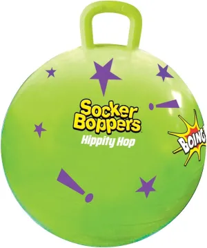 Socker Bopper Hippity Hopper Ball, Inflatable Jump Balance 15” Ball for Kids, Neon Green, Indoor and Outdoor Fun, Durable Heavy Gauge Vinyl, EZ Grip Handle, Promotes Balance-Coordination-Strength