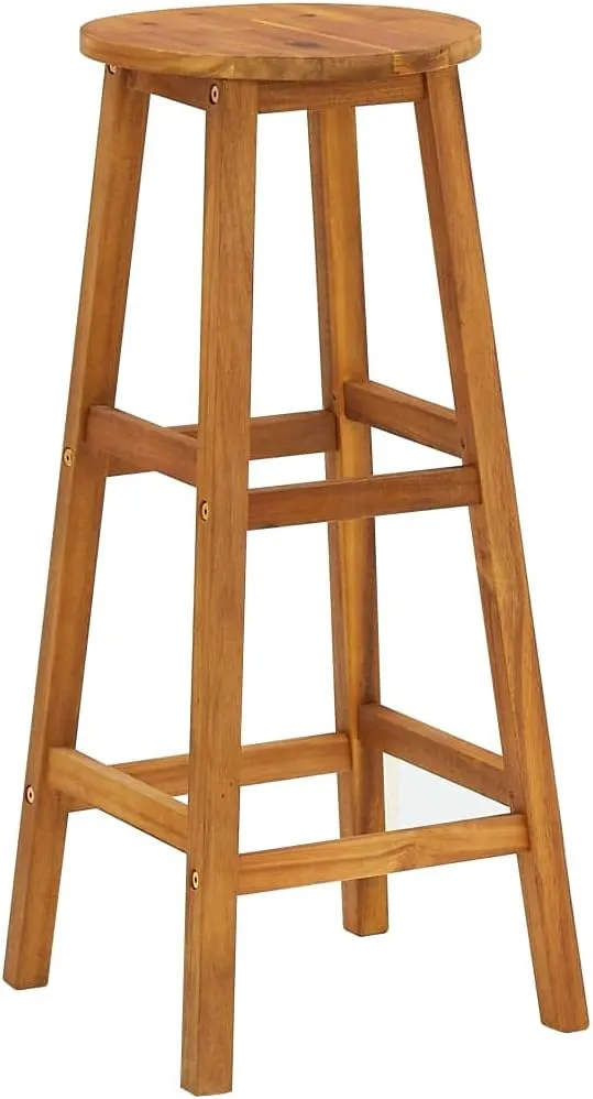 Solid Acacia Wood Bar Stool Set 6 PCS Outdoor Furniture Durable Oil-Finished Patio Chairs with Footrest for Backyard Beach Poolside