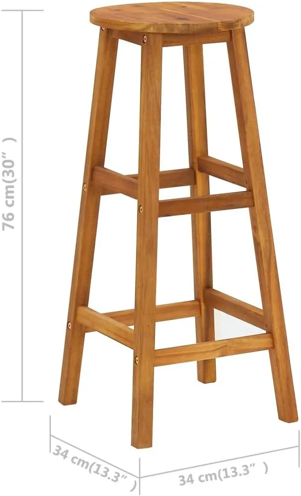 Solid Acacia Wood Bar Stool Set 6 PCS Outdoor Furniture Durable Oil-Finished Patio Chairs with Footrest for Backyard Beach Poolside