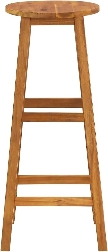 Solid Acacia Wood Bar Stool Set 6 PCS Outdoor Furniture Durable Oil-Finished Patio Chairs with Footrest for Backyard Beach Poolside