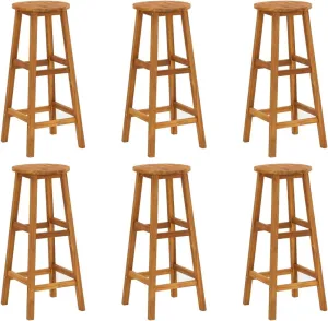 Solid Acacia Wood Bar Stool Set 6 PCS Outdoor Furniture Durable Oil-Finished Patio Chairs with Footrest for Backyard Beach Poolside