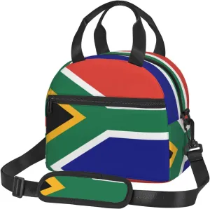 South African Flag Print Foods Insulated Lunch Bag Cute Tote Box Leakproof Cooler Adjustable Shoulder Strap