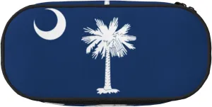 South Carolina Flag Print Travel Friendly Pen Pouch Pencil Bag Zipper Stationery Makeup Tool Office Supplies